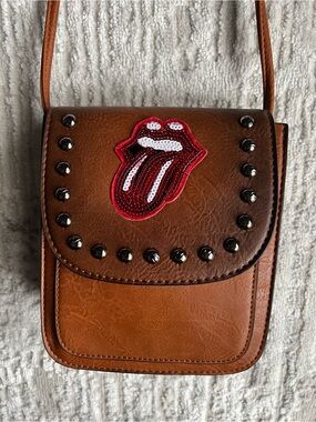 Rolling Stones Brown Studded Crossbody Bag